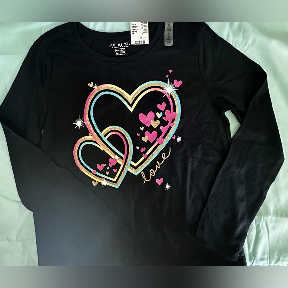The Children’s Place Black Long-Sleeve Heart Graphic Tee